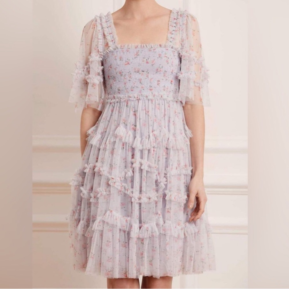 Needle & Thread Floral Ruffle Lavander Dress Size 0